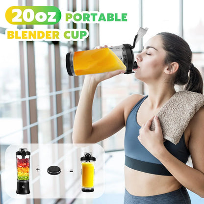 Portable Blender Personal Juicer for Shakes and Smoothies - 20 OZ Electric Protein Shaker Bottle with 6 Blades, Travel Lid, USB-C Rechargeable - Mini Small Blender Cup for Kitchen, Office, Gym