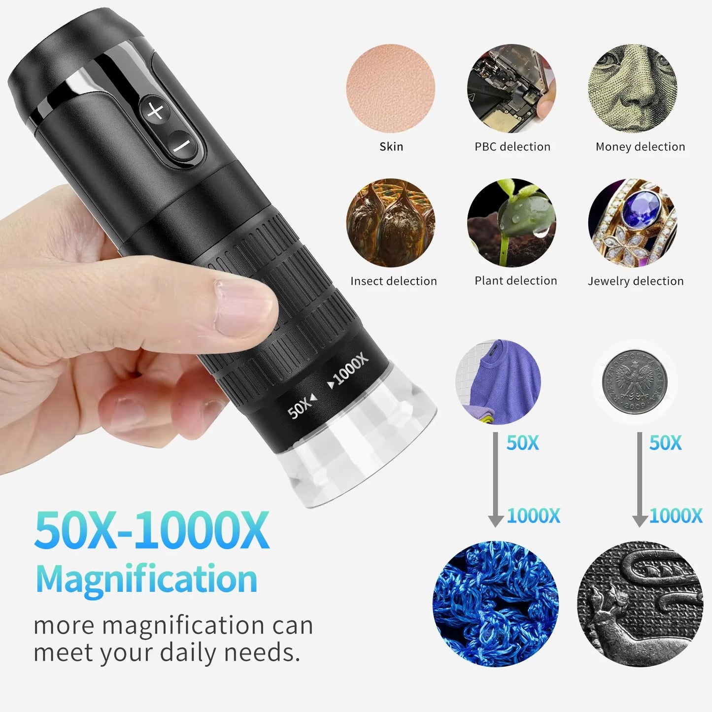 Digital Microscope Wireless Pocket Handheld USB Microscopes 1000X Zoom Fixed Focus HD Magnifier with LED for Iphone Android PC