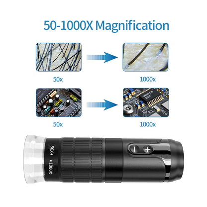 Digital Microscope Wireless Pocket Handheld USB Microscopes 1000X Zoom Fixed Focus HD Magnifier with LED for Iphone Android PC